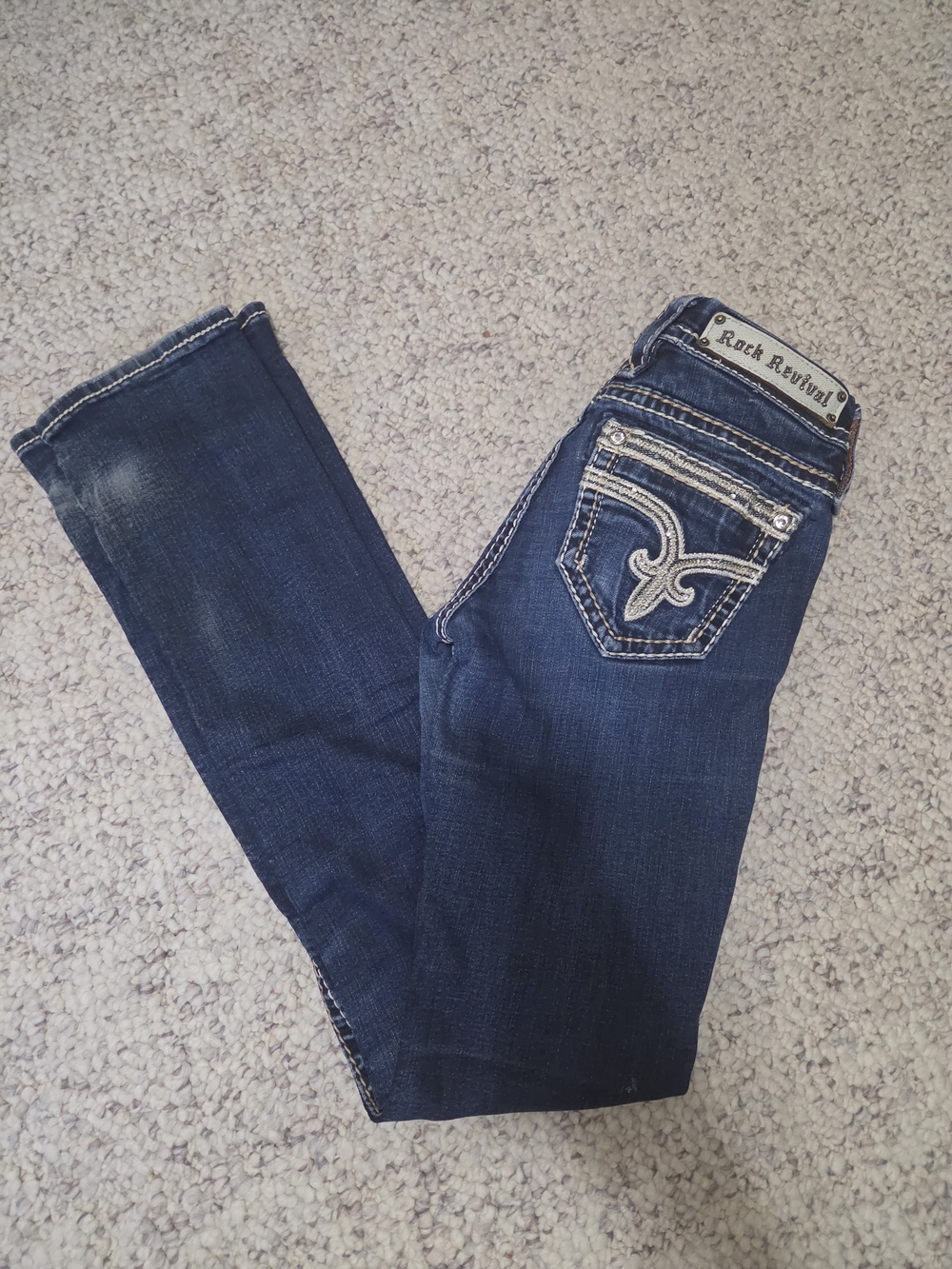 Rock Revival Women’s Dark Blue Embroidered Pocket Jeans